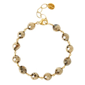 Brazalete Chan Luu envuelto en alambre en pirita facetada y vermeil dorado - Imagen 1 de 2