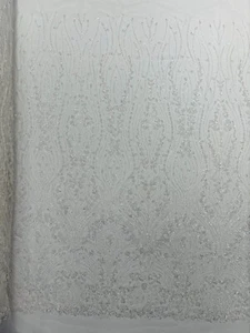Luxus Perlen Spitze/Pailletten bestickt Spitzenstoff - WEISS - Meterware. - Bild 1 von 5
