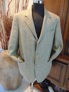 BROOKS BROS 42 L 3 BUTN TAN BROWN BLUE WEAVE BLAZER WOOL-LINEN BLEND 33 L SLV 32 - Picture 1 of 18
