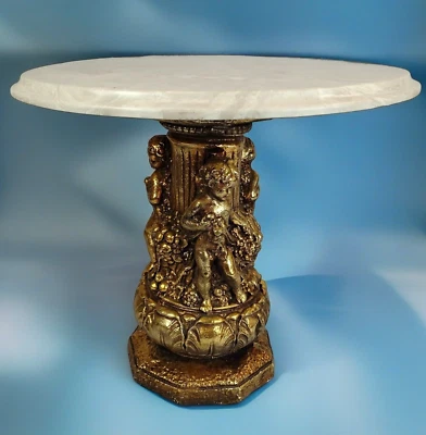 15-дюймовая подставка для растений херувим смола/мрамор рококо приставной столик Hollywood Regency - Изображение 1 из 4