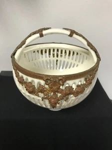 Antique RVR (Max Roesler, Rodach) Porcelain Basket w/ Brass Fitting - Picture 1 of 7