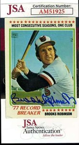 Brooks Robinson JSA Coa Signed 1978 Topps 1977 Record Breaker Autograph