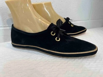 Sz 8 N (Slim) NOS Vtg KEDS Black Grasshoppers Shoe Velvet Velour Sneakers Oxford - Image 1 of 4