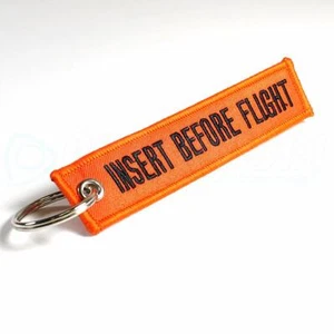 INSERT BEFORE FLIGHT QTY= 1 PC ORANGE/black KEYCHAIN RING TAGS CABIN CREW PILOT - Picture 1 of 3