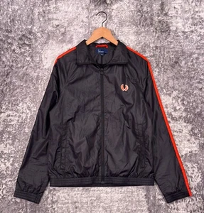 Fred Perry Jacket Small Mens Black Orange Track Stripe Full Zip Windbreaker - Picture 1 of 8
