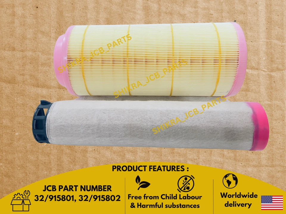 JCB BACKHOE - AIR FILTER ELEMENT SET INNER & OUTER (PART # 32/915801 32/915802) - Image 1 of 4