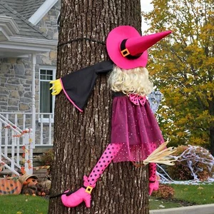 HOIIOH Crashing Witch in Tree Halloween Dekoration 135 cm H Rosa Party Outdoor - Bild 1 von 3