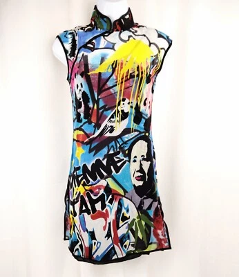 Vestido Vivienne Tam Graffiti Mao Cuello Mandarín Malla Nylon Multicolor X-Pequeño Foto 1 de 4