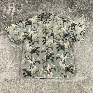 Van Heusen Hawaiian Shirt Mens Medium Green Washable Silk Floral All Over Print - Picture 1 of 10