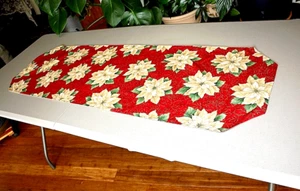 Weihnachten Tischläufer rot ~ beige Weihnachtsstern/grüne Blätter 52" x 16 1/2" #02 - Bild 1 von 5