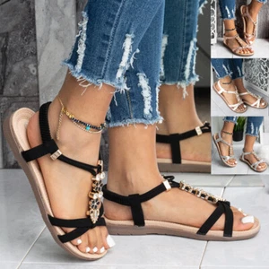 Sandals Shoes Elastic Strappy Summer Open Toes Comfy Bling Ladies Womens Sizes - Picture 1 of 61