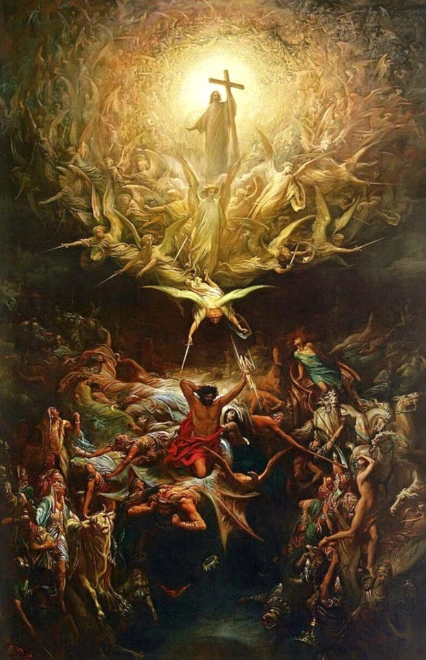 Impresión de póster de arte de pared El triunfo del cristianismo sobre el paganismo Jesús Biblia Dios Foto 1 de 3