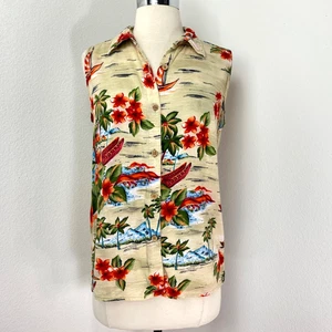 Blusa Top Great Northwest Aloha Mujer Pequeña Rayón Tropical Travel Resort Boho - Imagen 1 de 11