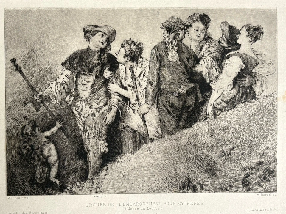 Antoine Watteau gravure Eau Forte Etching Groupe De L’embarquement Pour Cythère - Photo 1/4