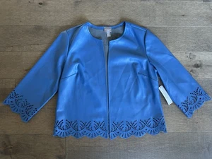 Chicos Size 1 Eyelet Jacket Bijou Blue NWT 100% polyurethane shell - Picture 1 of 14
