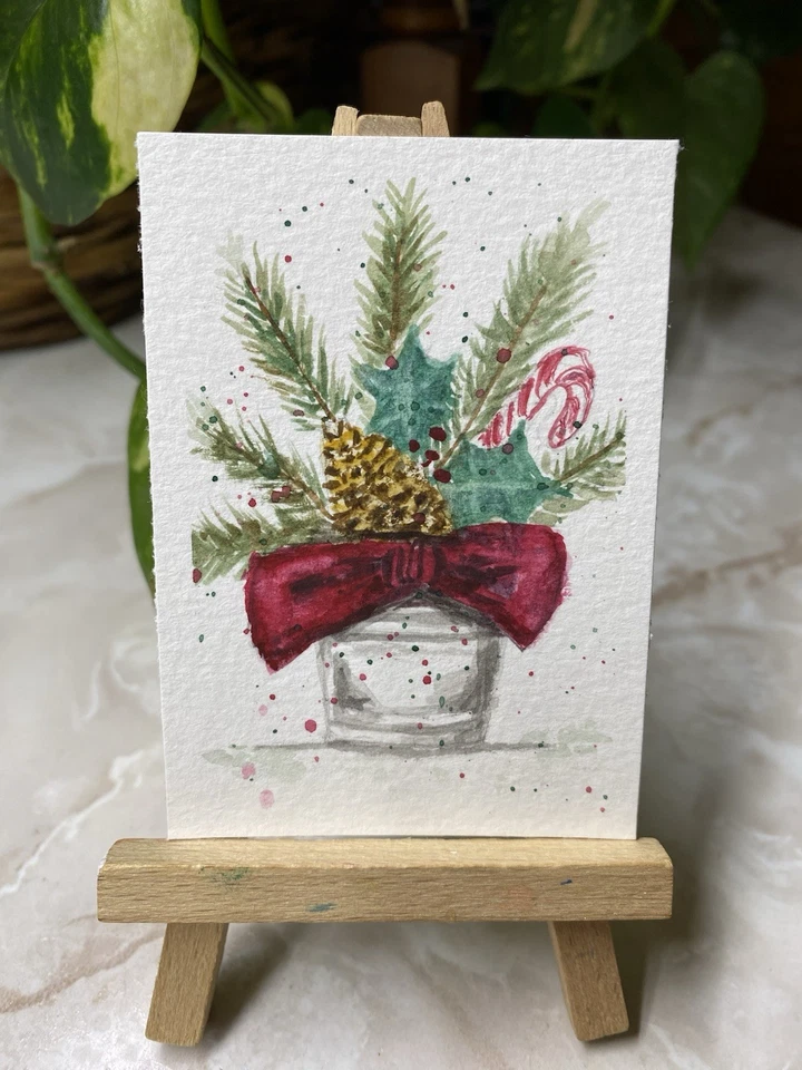 ACEO Original Acuarela 2.5”x 3.5” Pintura “Cubo de Vacaciones” Pamela Largo Foto 1 de 1