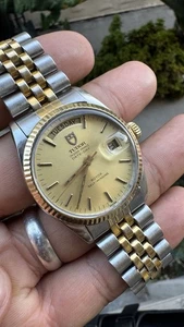 Tudor Oyster Prince Watch Men 36mm Gold Dial Two Tone Day Date Automatic - Picture 1 of 15
