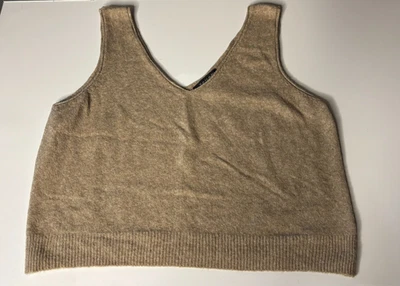 Camiseta sin mangas Tahari Camisola Tejida Marrón Mezcla de Lana Suave Cuello en V Recortada Suéter Grande Foto 1 de 4