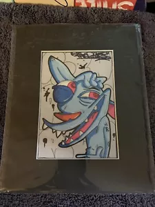8 X 10 Matted Frame Drawing Shortiez Ink Marker Artwork Ren Cartoon Blue - Picture 1 of 1