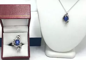 NATURAL STAR SAPPHIRE & DIAMONDS 14K Gold RING & Matching NECKLACE* Brand New * - Picture 1 of 10