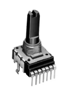 ALPS RK14K1240F0B104 Potentiometer 100 kOhm 20% linear, stereo/dual, no dented - Bild 1 von 3