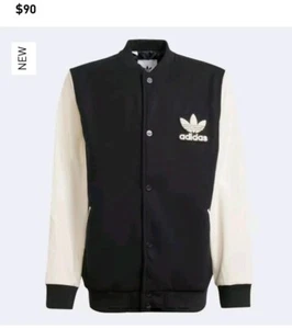 ADIDAS Adicolor Varsity Jacket SIZE LARGE YOUTH IL1487 Black White Letterman - Picture 1 of 3