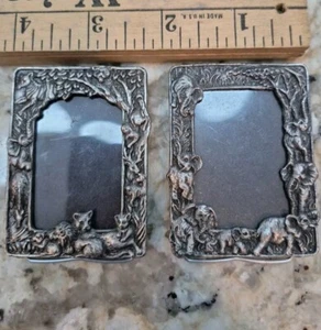 Arthur Court Pewter Jungle Scene Pair Lot Elephant Lion Zebra Mini Frame Vintage - Picture 1 of 8