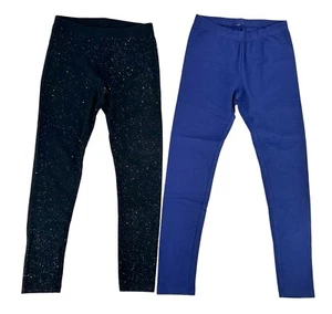 Cat & Jack Leggings Girl’s Large 10-12 Black Sparkle & Blue Set Of 2 - Picture 1 of 12