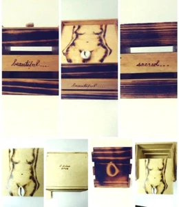 Pyrography Burned Art Wood Box Lady Naked "O" Sacred Nude Handmade J. Baker 05 - Picture 1 of 11