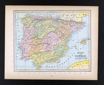 1894 Cram Map Spain Portugal Lisbon Madrid Barcelona Cadiz Algarve Ibiza Cordoba - Image 1 of 4