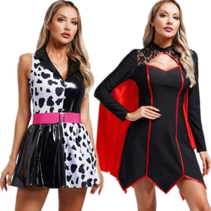 Damen Halloween Kuh Kostüm Kleid Minikleid Reverskragem Hemd Tops for Cosplay - Bild 1 von 35