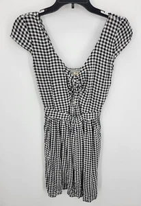 Hollister Dress Womens Medium Black White Check Smocked Cap Sleeve Boho NWT - Picture 1 of 11