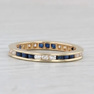 1.35ctw Zafiro Azul Diamante Eternity Banda 14k Oro Apilable Alianza - Imagen 1 de 8