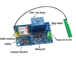 Módulo de relé de 1 canal SMS GSM interruptor de control remoto SIM800C STM32F103CBT6 - Imagen 1 de 5