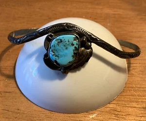 Brazalete Navajo Nativo Americano Vintage Plata Esterlina Turquesa Firmado - Imagen 1 de 6