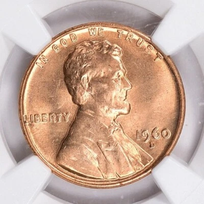1960-D Sml Dt NGC MS66 Red Die Chips in B and 6 and S on Rev Lincoln Cent Error - Image 1 of 4