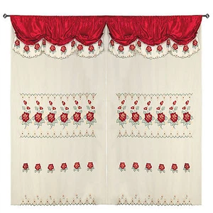 Wine Red Room Decor Embroidery Sheer Valence Window Curtain Drapes 60x90+18" - Picture 1 of 3
