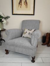 Open Armchair Fireside Chair Fully Restored Reupholstered Grey Fabric Stunning 