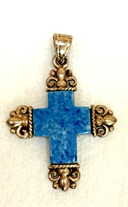 Sterling Silber Taxco Mexiko blauer Lapis Kreuz Anhänger SIGNIERT TH - Bild 1 von 5