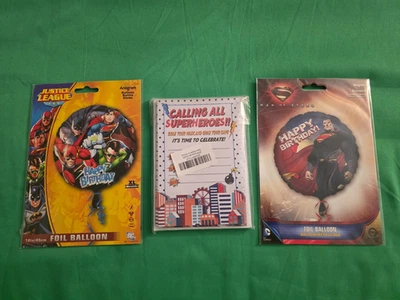 Superman Liga de la Justicia 2 Globo de Cumpleaños e Invitaciones Peso + Lote de 9 Regalo Foto 1 de 4