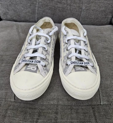 CHRISTIAN DIOR Walk'N'Dior Sneakers Gray Stone Dior Oblique Low Top Size 35 - Image 1 of 4