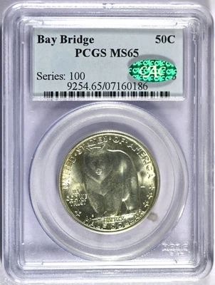 1936-S PCGS MS65 Bay Bridge Classic Commem medio dólar-etiqueta CAC-¡Bonito brillo!!! Foto 1 de 2