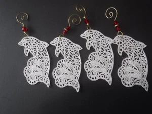 4er Set bestickte Spitze Delfin Christbaumschmuck 5" x 3" mit Aufhänger - Bild 1 von 2