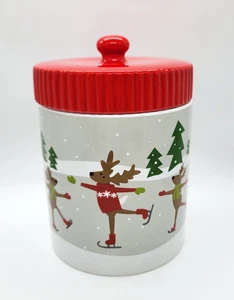 Crate and Barrel John Anderson cookie jar/canister skating reindeer retired - Picture 1 of 8