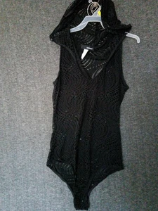 Codigo Damen M Body mit Kapuze V-Ausschnitt ärmellos Häkel schwarz - Bild 1 von 7