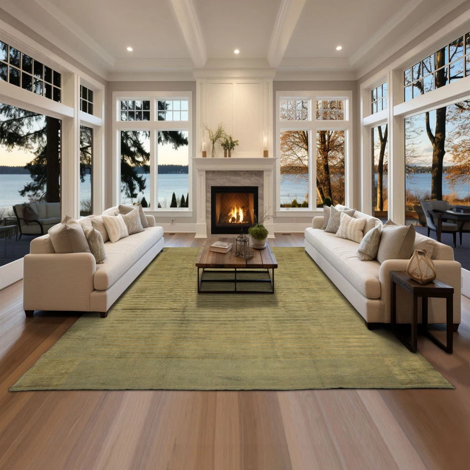 Alfombra de pelo acanalada tibetana oliva lana anudada a mano 8'5''x11'10"" Foto 1 de 4