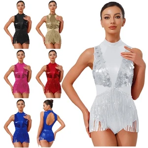 Womens Dress Metallic Bodysuit Mesh Dancewear Sparkling Dance Ballroom Latin - Picture 1 of 78
