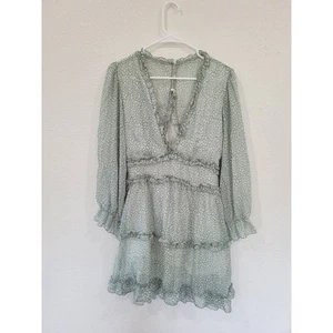Women's Dress size Medium Green Ruffle Peep Back Button Animal Print #11 - Picture 1 of 5