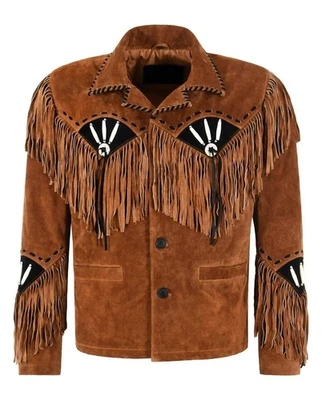 Western Suede Leather Jacket Fringe Bones Boho Rodeo Jacket - Image 1 of 4