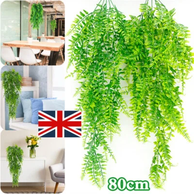 2 Artificial Hanging Plants Fake Fern Trailing Foliage Plastic Flower Leaf Decor - Image 1 of 4